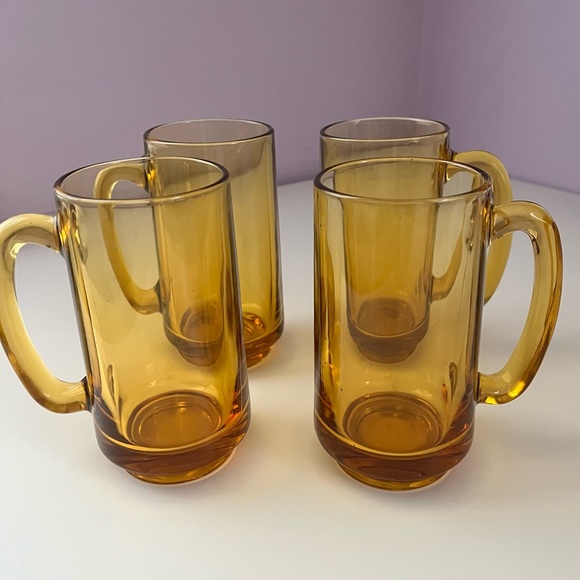 Vintage gorgeous set of glass amber beer mugs— pristine! Father’s Day gift! - Picture 7 of 8